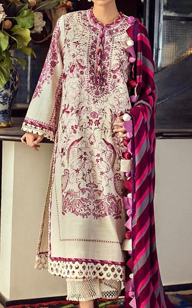 Sana Safinaz Off-white/Plum Slub Suit | Pakistani Dresses in USA- Image 1