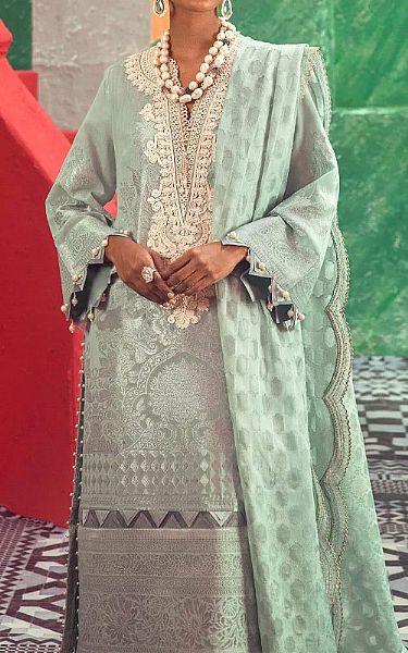 Sana Safinaz Light Turquoise Jacquard Suit | Pakistani Dresses in USA- Image 2