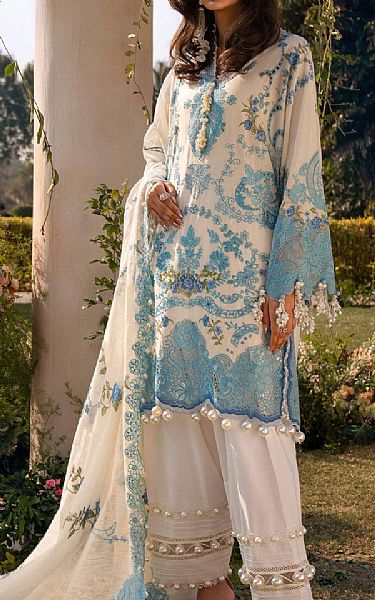 Sana Safinaz White/Blue Lawn Suit | Pakistani Lawn Suits- Image 1