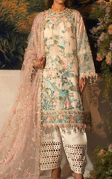 Sana Safinaz Turquoise/Peach Net Suit | Pakistani Lawn Suits- Image 1