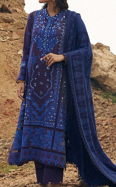 Sana Safinaz Navy Blue Slub Suit | Pakistani Winter Dresses- Image 1