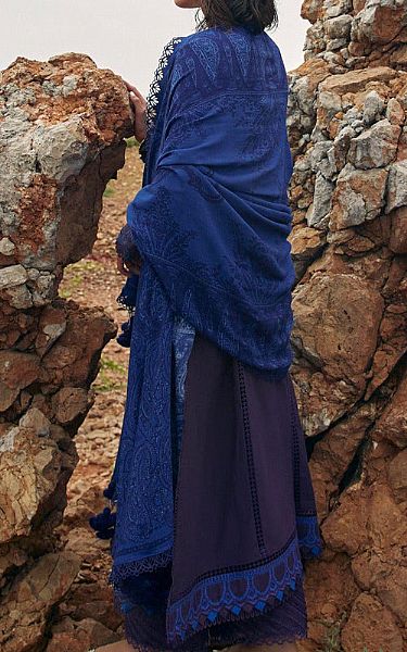 Sana Safinaz Navy Blue Slub Suit | Pakistani Winter Dresses- Image 2