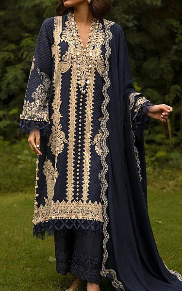 Sana Safinaz Navy Slub Suit | Pakistani Winter Dresses- Image 1