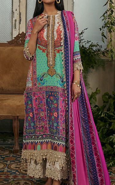 Sana Safinaz Multicolor Linen Suit | Pakistani Winter Dresses- Image 1