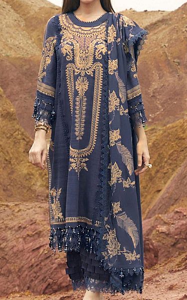 Navy Blue Slub Suit | Sana Safinaz Pakistani Winter Dresses