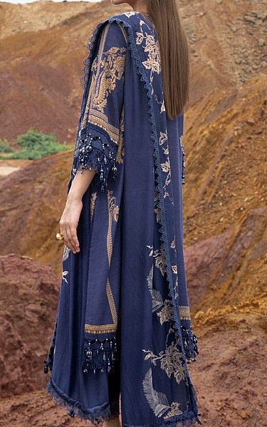 Navy Blue Slub Suit | Sana Safinaz Pakistani Winter Dresses
