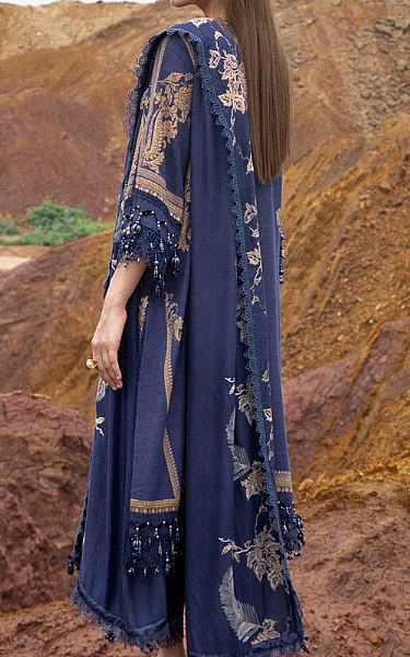 Sana Safinaz Navy Blue Slub Suit | Pakistani Winter Dresses- Image 2