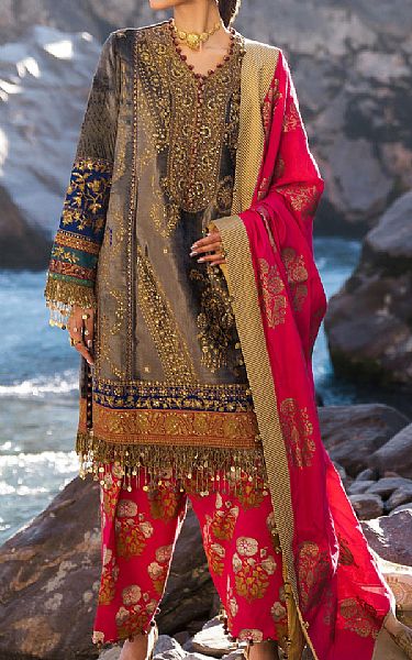 Sana Safinaz Dark Grey Velvet Suit | Pakistani Winter Dresses in USA- Image 1