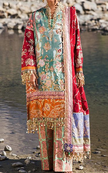 Sana Safinaz Viridian Green Velvet Suit | Pakistani Winter Dresses in USA- Image 1