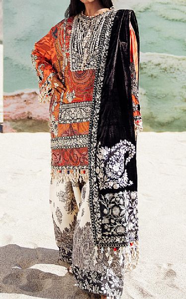 Sana Safinaz Cadmium Orange Slub Suit | Pakistani Winter Dresses in USA- Image 1