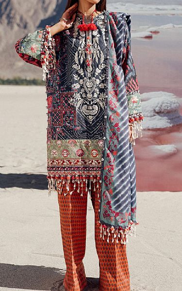 Sana Safinaz Steel Grey Slub Suit | Pakistani Winter Dresses in USA- Image 1