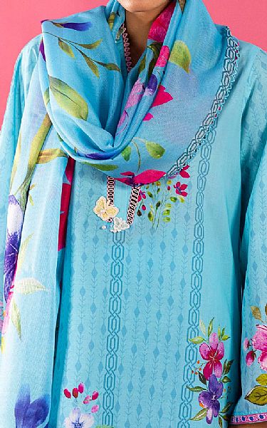 Sana Safinaz Light Turquoise Lawn Suit (2 pcs) | Pakistani Lawn Dress in USA- Image 2