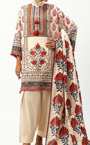 Sana Safinaz Ivory Slub Suit (2 Pcs) | Pakistani Winter Dresses in USA- Image 1