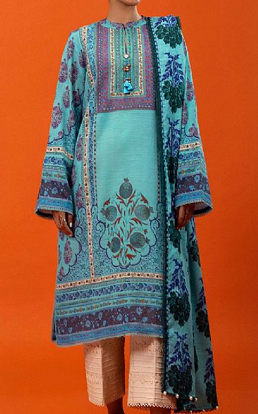 Sana Safinaz Fountain Blue Slub Suit (2 Pcs) | Pakistani Winter Dresses in USA- Image 1