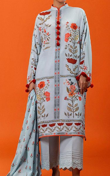 Sana Safinaz Cloudy Blue Linen Suit | Pakistani Winter Dresses in USA- Image 1