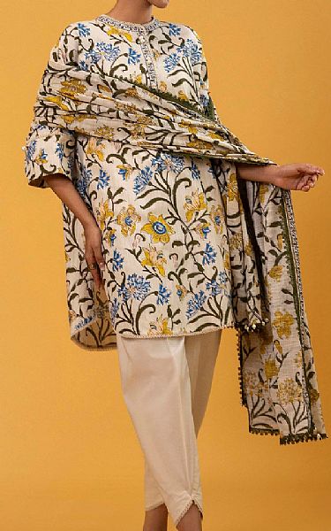 Sana Safinaz Off White Slub Suit (2 Pcs) | Pakistani Winter Dresses in USA- Image 1
