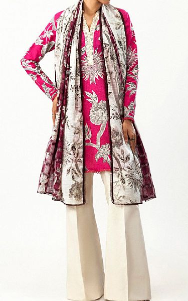 Sana Safinaz Cerise Pink Slub Suit (2 Pcs) | Pakistani Winter Dresses in USA- Image 1