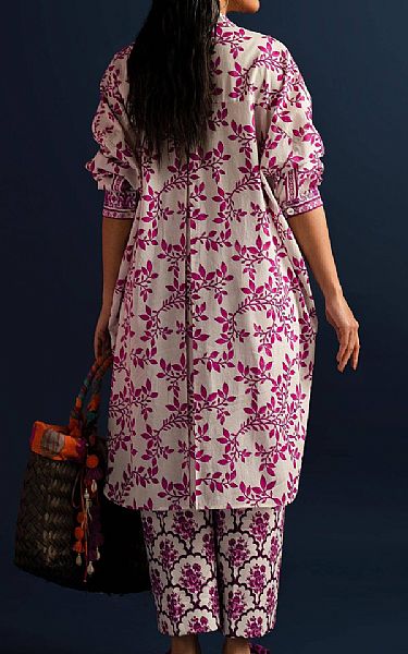 Sana Safinaz Off White/Dark Raspberry Lawn Suit (2 pcs) | Pakistani Lawn Suits- Image 2