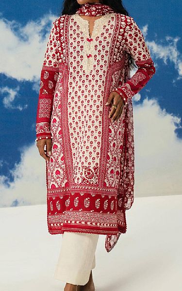 Sana Safinaz Off White/Red Lawn Suit (2 pcs) | Pakistani Lawn Suits- Image 1