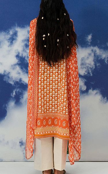 Sana Safinaz Off White/Orange Lawn Suit (2 pcs) | Pakistani Lawn Suits- Image 2