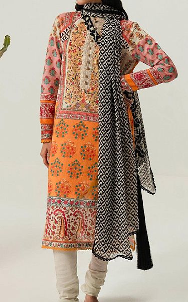 Sana Safinaz Orange/Ivory Lawn Suit (2 pcs) | Pakistani Lawn Suits- Image 1