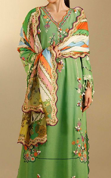 Sana Safinaz Pastel Green Lawn Suit | Pakistani Lawn Dress in USA- Image 2