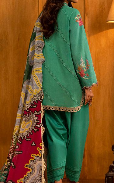 Sana Safinaz Viridian Green Slub Suit | Pakistani Winter Dresses in USA- Image 2