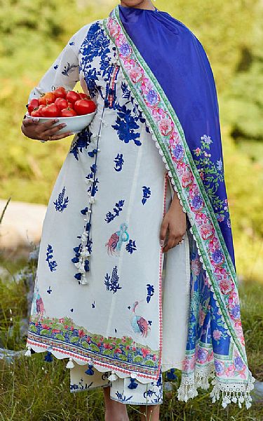 Sana Safinaz Off White/Blue Lawn Suit | Pakistani Lawn Dress in USA- Image 1