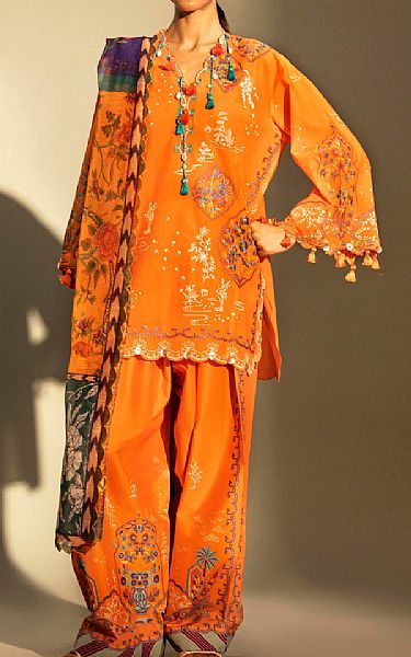 Sana Safinaz Orange Lawn Suit | Pakistani Lawn Dress in USA- Image 1