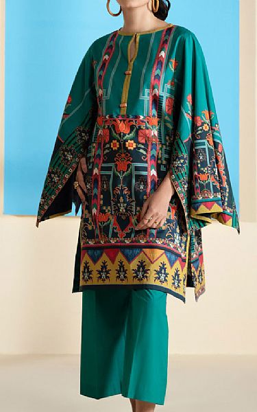 Sapphire Emerald Green Lawn Kurti | Pakistani Dresses in USA- Image 1