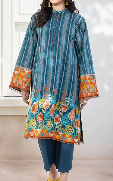 Sapphire Teal Blue Lawn Kurti | Pakistani Dresses in USA- Image 1