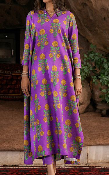 Sapphire Violet Khaddar Kurti | Pakistani Winter Dresses- Image 1