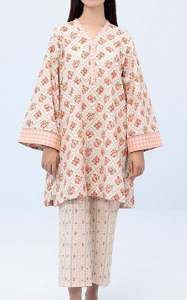 Sapphire Beige/Coral Khaddar Suit (2 pcs) | Pakistani Winter Dresses- Image 1