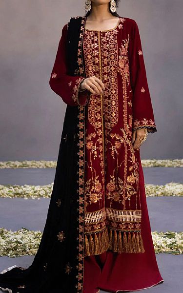 Sapphire Maroon Velvet Suit | Pakistani Dresses in USA- Image 1