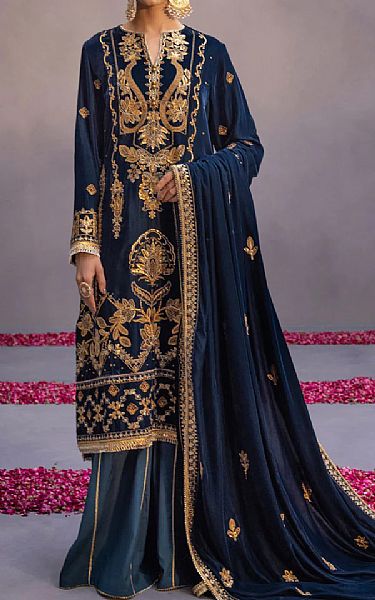Sapphire Navy Blue Velvet Suit | Pakistani Dresses in USA- Image 1