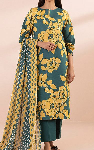 Sapphire Teal/Mustard Lawn Suit | Pakistani Lawn Suits- Image 1