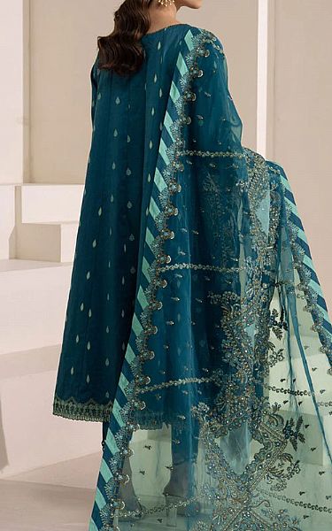 Sapphire Teal Cotton Satin Suit | Pakistani Dresses in USA- Image 2