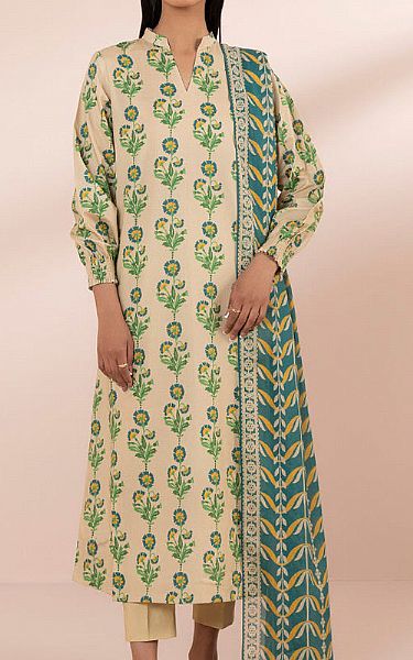 Sapphire Ivory/Green Lawn Suit (2 Pcs) | Pakistani Lawn Suits- Image 1