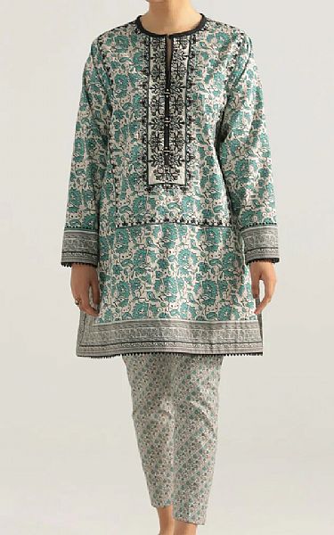 Sapphire Cream/Green Cotton Suit (2 Pcs) | Pakistani Dresses in USA- Image 1