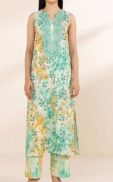 Sapphire Aqua Linen Suit (2 Pcs) | Pakistani Winter Dresses in USA- Image 1