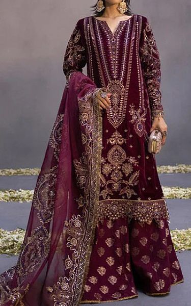 Sapphire Burgundy Velvet Suit | Pakistani Wedding Dresses- Image 1