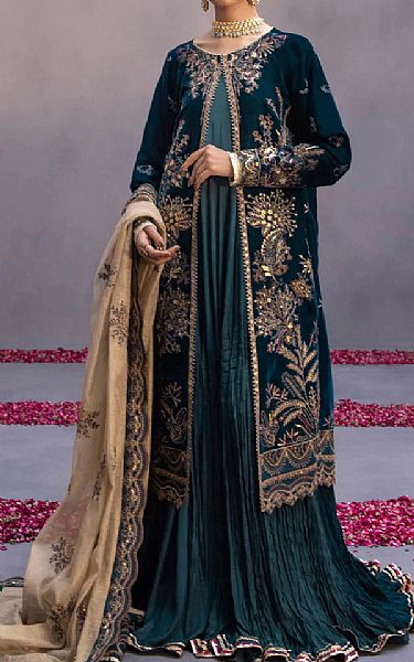 Sapphire Teal Velvet Suit | Pakistani Dresses in USA- Image 1