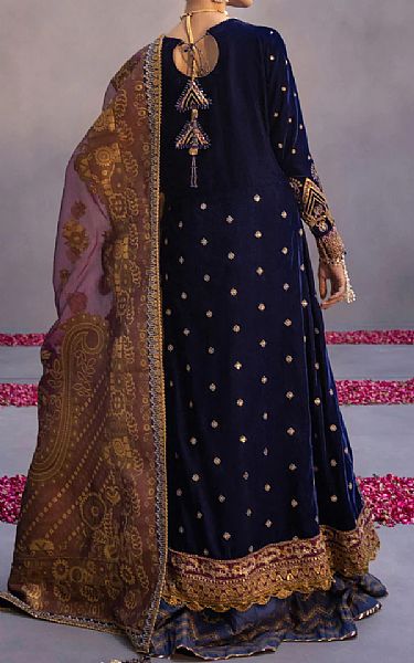 Sapphire Blue Velvet Suit | Pakistani Wedding Dresses- Image 2