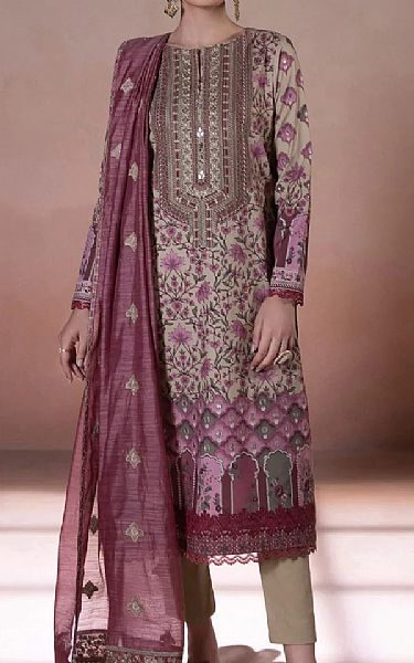 Sapphire Beige/Purple Cotton Suit | Pakistani Dresses in USA- Image 1
