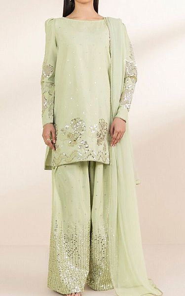 Sapphire Mint Green Chambray Suit | Pakistani Lawn Dress in USA- Image 1