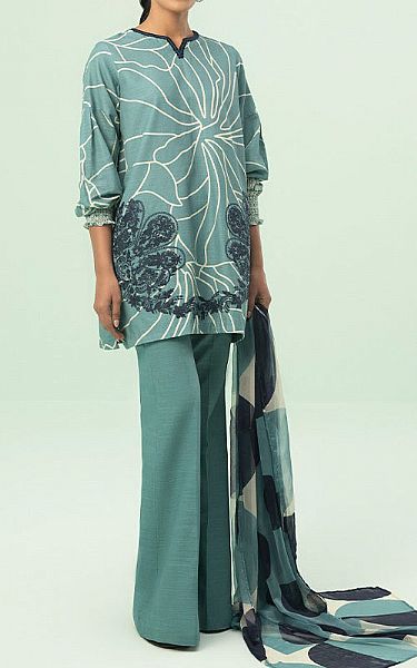 Sapphire Aqua Khaddar Suit | Pakistani Winter Dresses- Image 1