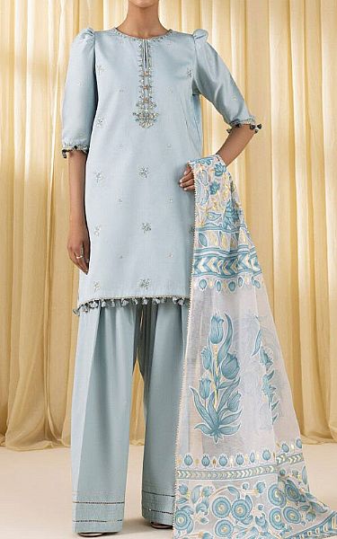 Sapphire Cadet Grey Cotton Satin Suit | Pakistani Lawn Dress in USA- Image 1
