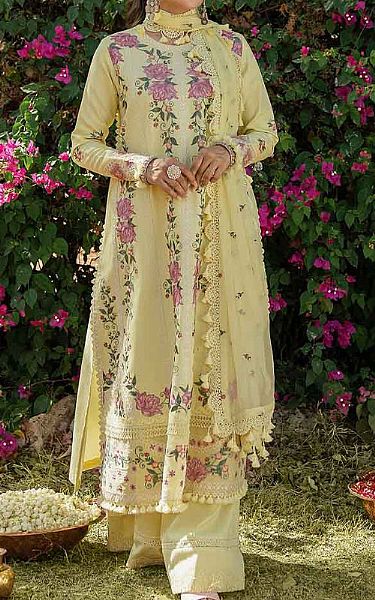 Sapphire Yellow Cotton Satin Suit | Pakistani Lawn Dress in USA- Image 1