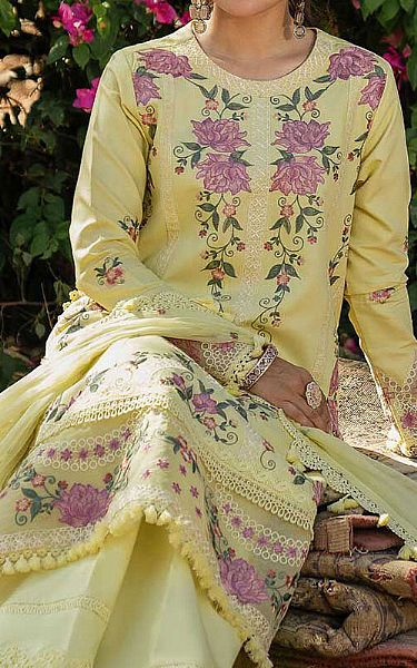 Sapphire Yellow Cotton Satin Suit | Pakistani Lawn Dress in USA- Image 2