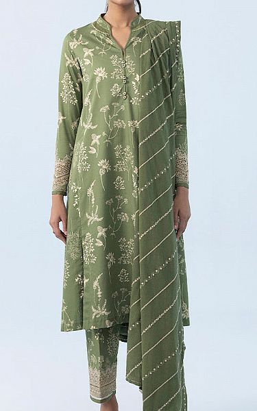 Sapphire Pastel Green Cotton Satin Suit | Pakistani Winter Dresses- Image 1